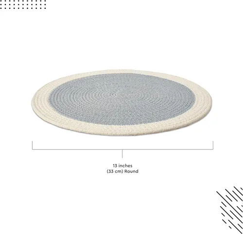 Miniatura 3 de Encasa XO Juego de 6 manteles individuales de comedor, manteles individuales de algodón, 13 pulgadas de diámetro, gris claro y blanco roto
