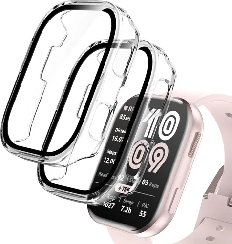 Miniatura 8 de Paquete de 2 fundas compatibles con Amazfit Bip 6, protector de pantalla de vidrio templado con cubierta de policarbonato duro, a prueba de golpes