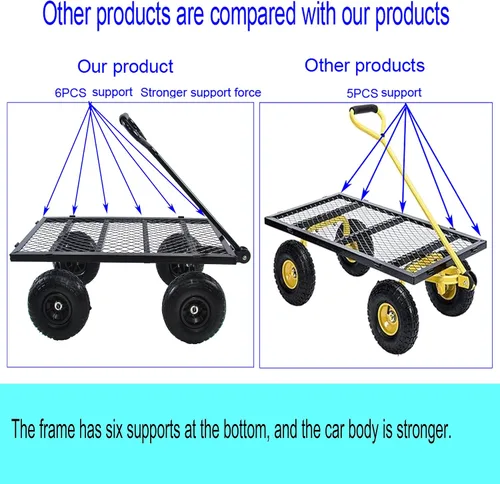 Miniatura 8 de Carrito de utilidad para exteriores de alta resistencia, carrito de jardín con lados extraíbles, carrito de herramientas rodante de acero, carrito