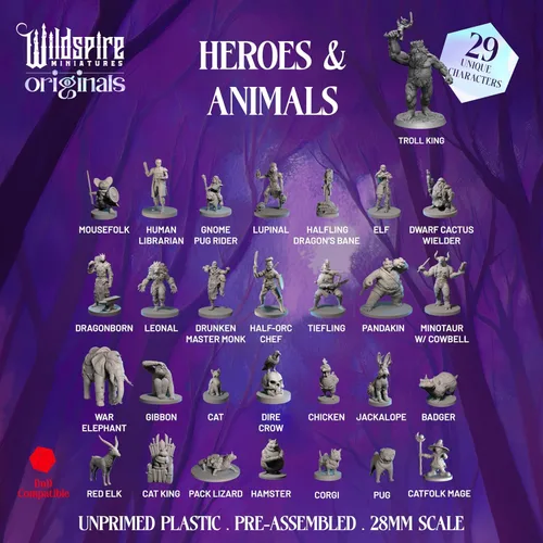 Miniatura 3 de Wildspire Heroes, NPC Animal Companions & Troll King para miniaturas DND a granel 1.102 in DND Minis Calabozos y Dragones Miniaturas D&D Miniaturas