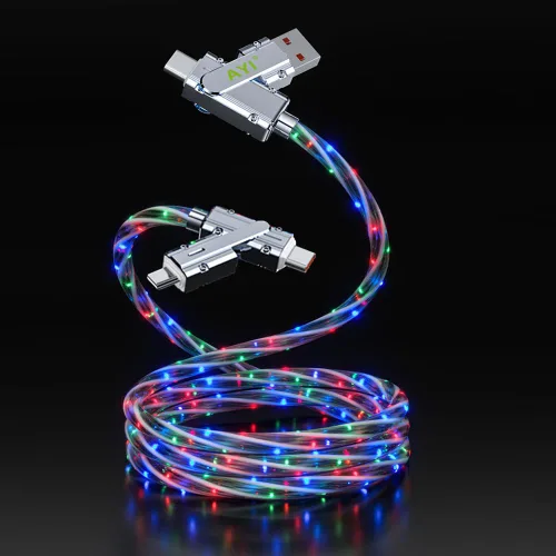 Miniatura 30 de AYI 3 combinaciones de múltiples puertos USB A a USBC Micro PD cable de carga rápida iluminado flujo de corriente compatible con casi todos