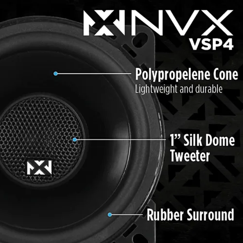 Miniatura 2 de NVX® VSP4 Altavoces Premium para Automóvil de 4 pulgadas, 450 W máximo, 150 W RMS, coaxial de 2 vías con tweeters de cúpula de seda de 1 pulgada