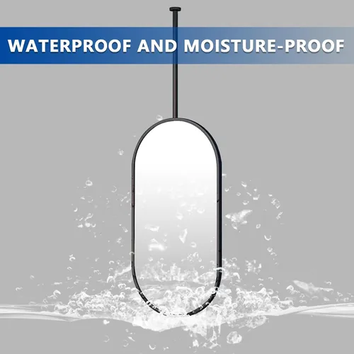 Miniatura 4 de Espejo ovalado para colgar en el techo, espejo de baño negro para montar en la pared con barra para colgar en el techo, espejos de maquillaje