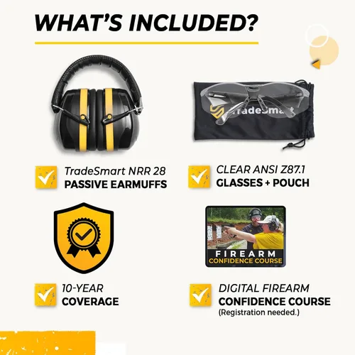 Miniatura 2 de TradeSmart High-Performance Earmuffs for Shooting Range & Shooting Eye Protection Glasses + Firearm Confidence Course Gafas transparentes - Amarillo