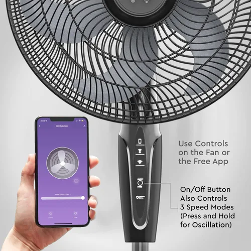 Miniatura 5 de Comfort Zone - Ventilador oscilante inteligente WiFi, 18 pulgadas, 3 velocidades, montaje en pared, control de voz, temporizador de función Negro