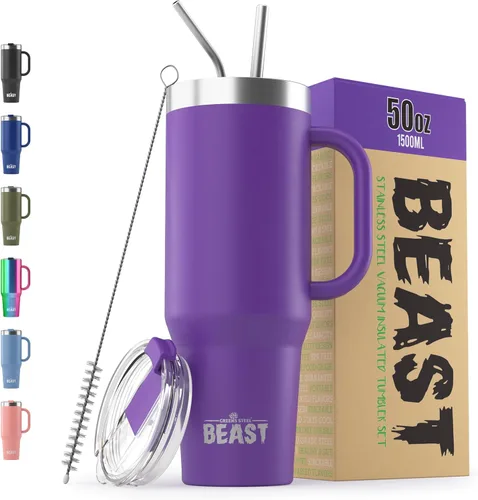 Miniatura 19 de Beast Vaso Térmico de 30 oz de Acero Inoxidable con Aislamiento al Vacío para Café y Hielo de Doble Pared Termo de Viaje (Rojo Arándano)