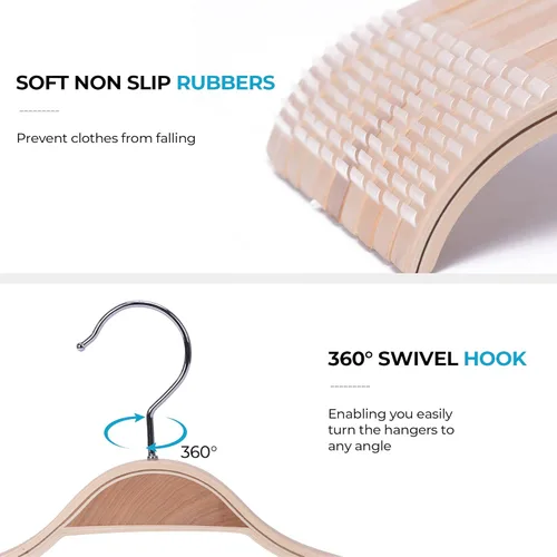 Miniatura 4 de JS Hanger Perchas de madera ligeras antideslizantes – Paquete de 10 perchas de madera resistentes con rayas suaves para camisola, chaqueta, ropa