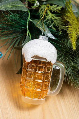 Miniatura 4 de Paquete de 2 adornos de cerveza de vidrio soplado a mano para árbol de Navidad, vidrio pintado a mano, paquete de 6 adornos de cerveza y adorno