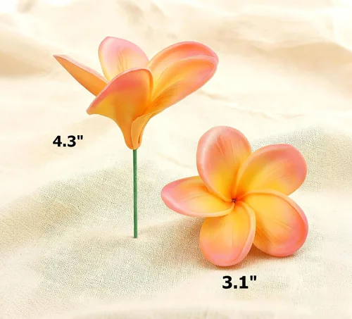 Miniatura 2 de 10 piezas de flores de plumeria artificiales de tacto real natural, no de seda, con tallo para decoración de pasteles y ramos de boda (albaricoque)