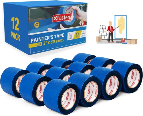 Miniatura 20 de XFasten Cinta azul profesional para pintores, multiuso, 3 pulgadas x 60 yardas, tecnología de línea de borde afilado, produce líneas afiladas