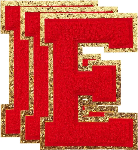 Miniatura 74 de 3 parches de números de chenilla negra, tamaño grande de 4-1/2" parches de números para planchar, parches universitarios para ropa, 8" Borde oro rosa