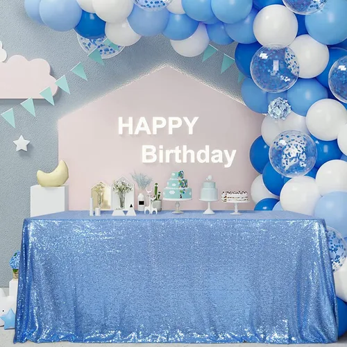 SquarePie Mantel de lentejuelas de 60 x 102 pulgadas, azul bebé brillante, mantel de mesa para bodas y fiestas