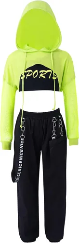 Girls Dance Outfits Cropped Hoodie Tank Tops Jogger Pants Set Hip Hop Jazz Street Dancing Clothes