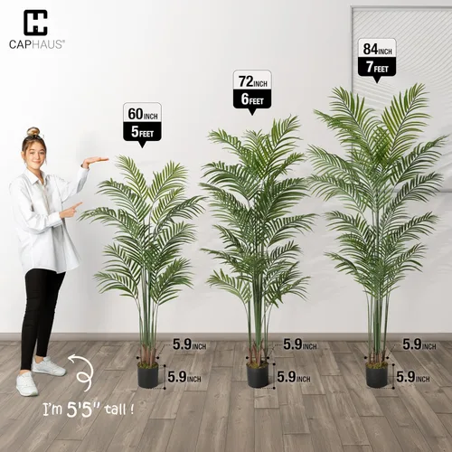 Miniatura 3 de CAPHAUS Palmera artificial de 5 pies de alto para interiores, planta de palmera falsa grande para sala de estar, árbol sintético realista