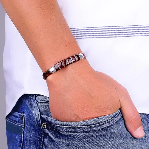 Miniatura 2 de Pulsera de cuero para hombre, pulsera de piedra de rubí natural de plata, regalo de aniversario único para hombres pulsera vintage, pulsera de plata
