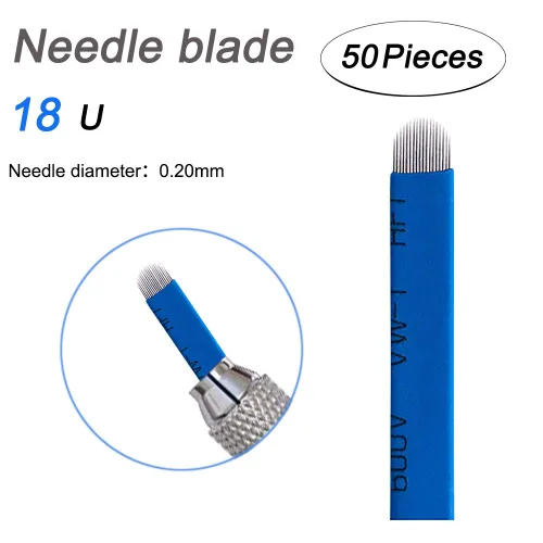 Miniatura 2 de Pinkiou Agujas de microblading de henna para cejas, desechables, grado médico, SUS316, 18U, hoja de microcuchilla para laminación de cejas