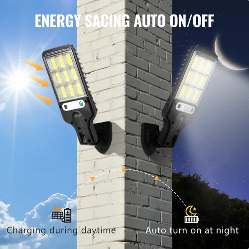 Miniatura 2 de Flumy Luces de calle para exteriores alimentadas por energía solar, 108 luces solares de movimiento al aire libre del atardecer al amanecer, control