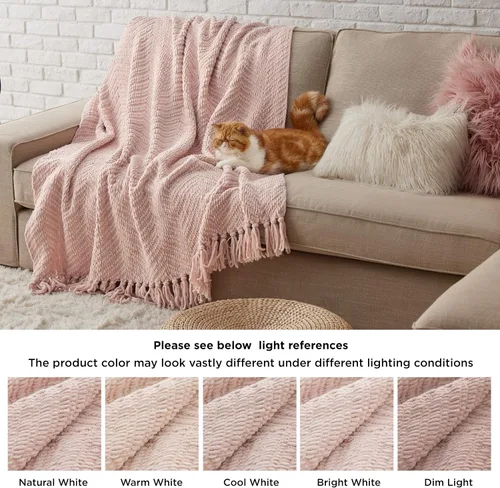 Miniatura 8 de Bedsure Mantas de punto para sofá - Manta de chenilla tejida con textura - Manta boho súper suave y cálida con borlas para cama, sofá y sala