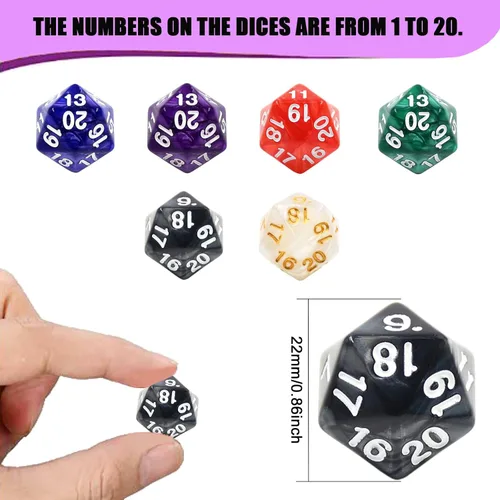 Miniatura 2 de Handan 6 Piezas D20 Dados Poliédricos, Dados DND de 20 Caras, Dados Grandes de Perla de 22mm Mezcla de Colores, Conjunto de Dados D&D de 20 Caras