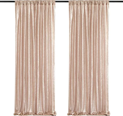 Miniatura 69 de Cortinas de fondo de lentejuelas rosas de 2 piezas, 2 pies x 8 pies, fondo de fotografía, cortina para fiestas con purpurina, fondo de boda, tela