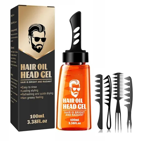 Grospe Gel para peinar el cabello, gel de cera 2 en 1 con peine, gel de aseo para hombres, hidratante de larga duración, construcción rápida, 3.4 fl