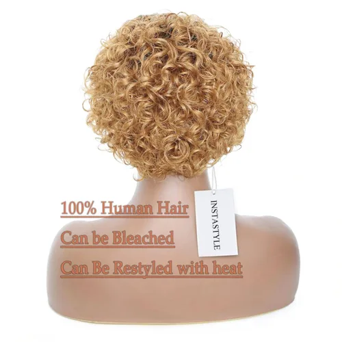 Miniatura 5 de INSTASTYLE Pelucas rubias degradadas con encaje frontal de 6 pulgadas, cabello humano de 13 x 1, corte Pixie, pelucas cortas rizadas de encaje HD