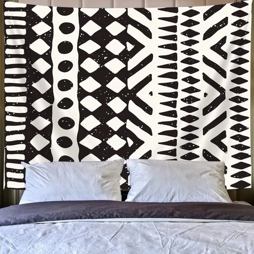 Miniatura 4 de Tapiz africano de tela de barro, arte para colgar en la pared, diseño tribal afrocéntrico étnico bohemio con elementos geométricos, tapices