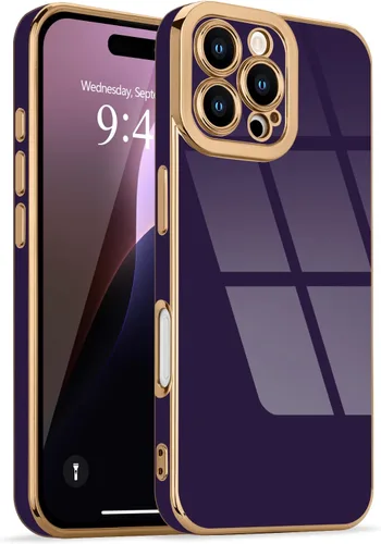 Miniatura 147 de Lafunda Diseñada para iPhone 13 Pro, fundas lujosas con chapado lindo para mujeres y niñas, elegante borde dorado, a prueba de golpes, TPU con funda