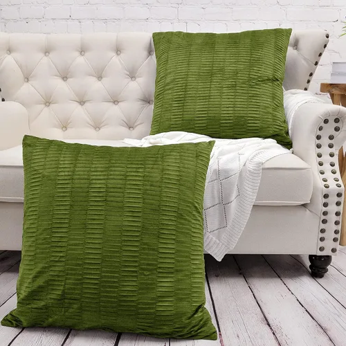 Miniatura 24 de Juego de 2 fundas de almohada decorativas de terciopelo a rayas plisadas de 14 x 26 pulgadas, funda de cojín rectangular suave y elegante para sofá