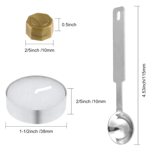 Miniatura 2 de 500 piezas de cuentas de cera octogonales para sellos de cera de bronce con 4 velas de té y 1 cuchara para derretir cera para manualidades, cartas