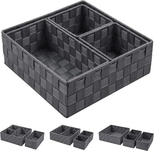 Miniatura 2 de Posprica Cestas de almacenamiento tejidas para organizar, cestas pequeñas, contenedor organizador divisor para cajón, armario, estante, aparador