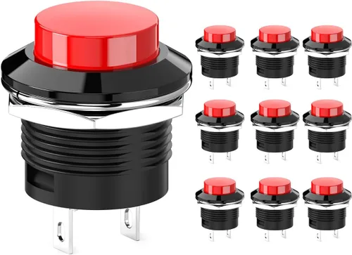 Miniatura 10 de Interruptor de botón momentáneo, mini interruptor redondo sin bloqueo, CA 250 V/3 A CA 125 V/6 A, tapa negra de apagado (10 piezas)