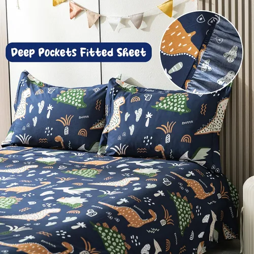 Miniatura 4 de HollyHOME Juego de edredón de 5 piezas para adolescentes en una bolsa con patrón de dinosaurio, juego de ropa de cama para niños, azul