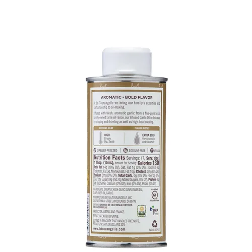 Miniatura 4 de La Tourangelle, Aceite de ajo, aceite alto en oleico para cocinar pastas, aderezos para ensalada, rociar sobre palomitas de maíz, aroma y sabor