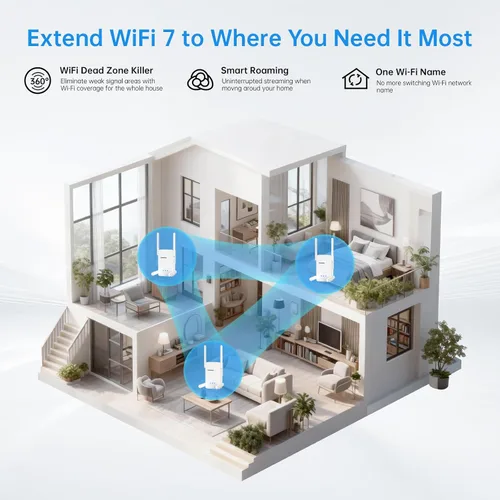 Miniatura 5 de Amplificador de señal WiFi 7 para el hogar Extensor de Internet WiFi Booster cubre hasta 10,000 pies cuadrados Repetidor WiFi de alta velocidad