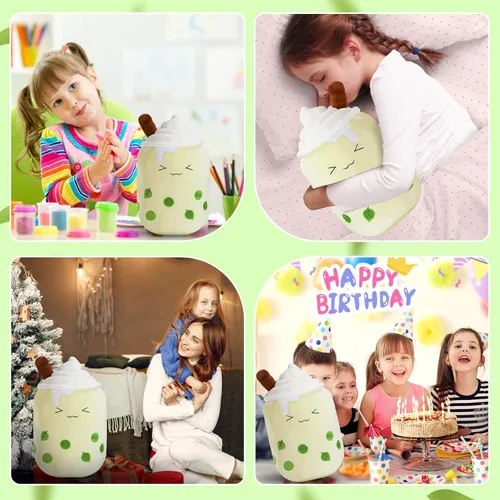 Miniatura 7 de Almohada de peluche de té Boba Matcha con luz LED de 10 pulgadas, kawaii, animal de peluche suave con burbujas, juguete con luces LED, regalo