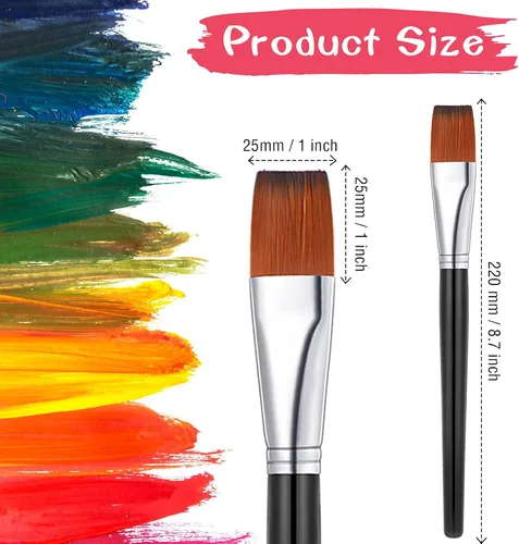 Miniatura 2 de Zonon 10 pinceles de pintura de cabeza plana de 1 pulgada, pinceles de pintura acrílica de acuarela a granel, pinceles de pelo de nailon sintético