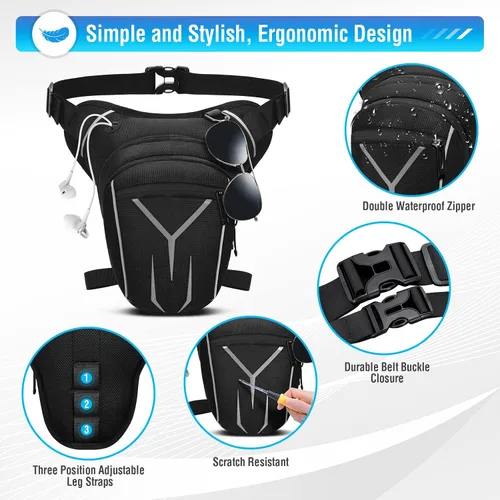 Miniatura 3 de HUANLANG Bolsa de pierna para hombres y mujeres, bolsa táctica para muslos con correa para la pierna, impermeable, riñonera para motocicleta al aire