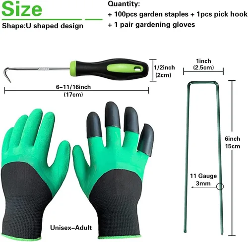 Miniatura 2 de Bakulyor 100 grapas verdes para jardines de 6 pulgadas, estacas de césped artificial, pasadores de tela galvanizada para césped de calibre 11