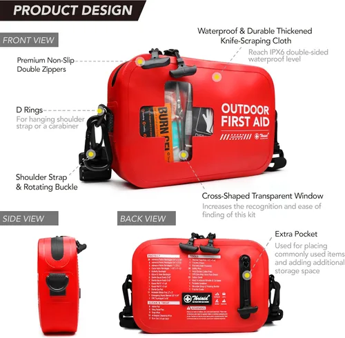 Miniatura 2 de Kit de primeros auxilios impermeable de 152 piezas, bolsa seca portátil para botes pequeños, bolsa de evacuación, kit médico de emergencia ideal