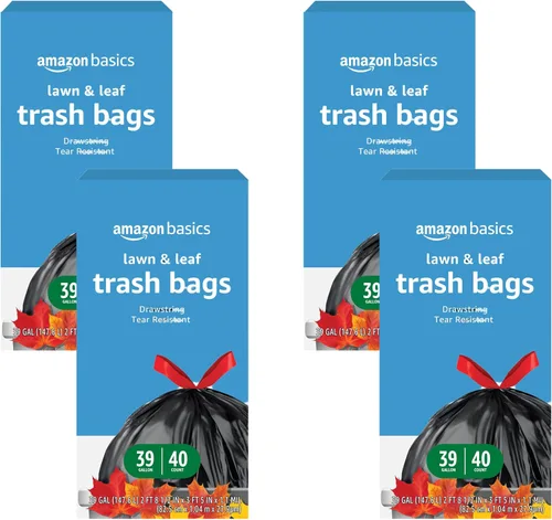 Miniatura 5 de Amazon Basics Lawn & Leaf - Bolsas de basura con cordón, 39 galones, 40 unidades, color negro, sin perfume