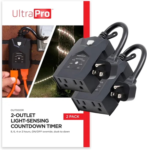 Miniatura 9 de UltraPro Temporizador de Enchufe para Exteriores - Sensor de Anochecer a Amanecer, Temporizador de Luz de Doble Enchufe, Resistente a la Intemperie