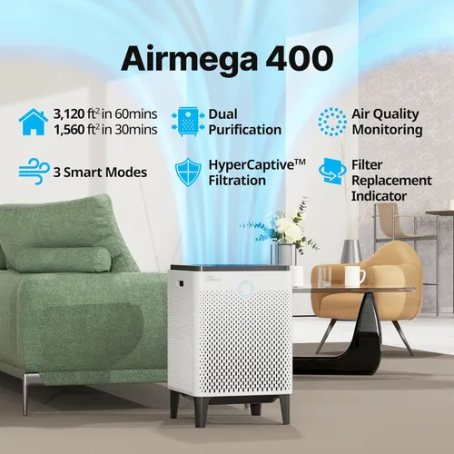 Miniatura 2 de Coway AP-2015F Airmega 400 - Purificador de aire inteligente (cubre 1,560 pies cuadrados), purificador de aire True HEPA con tecnología inteligente