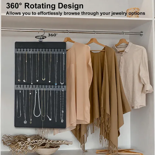Miniatura 6 de Organizador de joyas colgante de doble cara con colgador para armario pequeño, soporte para collar sin enredos sobre la puerta, gran capacidad, 300