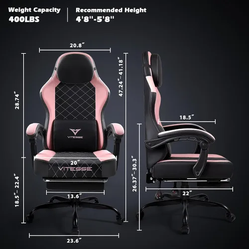 Miniatura 3 de PUKAMI Silla de juegos con reposapiés, silla ergonómica para jugadores para adultos, silla reclinable de juego de computadora estilo carreras