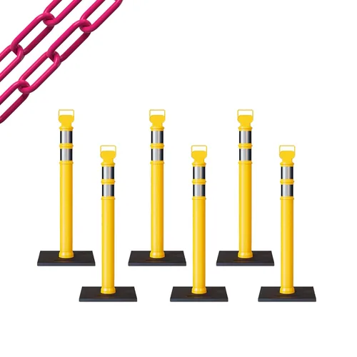 Miniatura 89 de Trafford Industrial - Paquete de 6 postes de delineador de 45 pulgadas, collares reflectantes de 3 pulgadas, base de goma de 10 libras