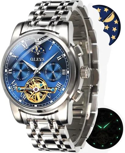 Miniatura 5 de OLEVS reloj mecánico automático, reloj de cuerda automático de lujo para hombre a prueba de agua, acero inoxidable.