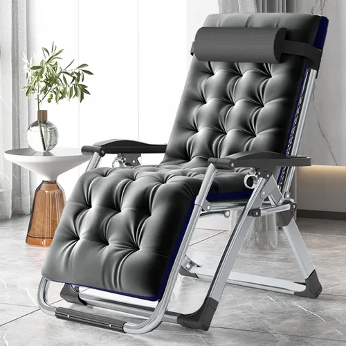Miniatura 11 de MOPHOTO Cómoda silla plegable para sala de estar, silla reclinable plegable con colchón para interiores y exteriores, silla de ocio, sillas negro