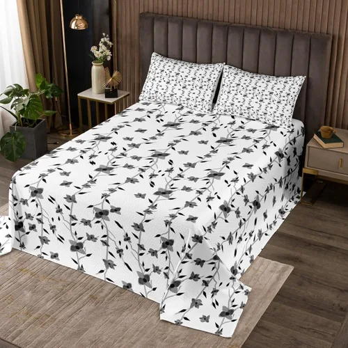 Miniatura 2 de Erosebridal Juego de edredón floral negro, tamaño individual, lindo juego de colcha de flores para niños y niñas, juego de colcha de acuarela