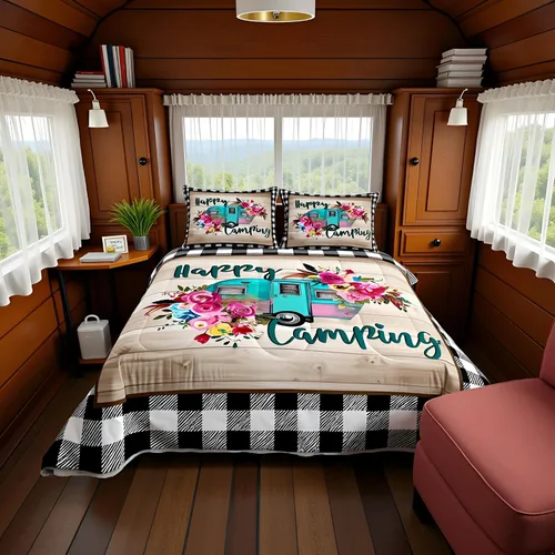 Miniatura 57 de Juego de Edredón para Acampar Feliz para Niños Tamaño Individual, Juego de Ropa de Cama Rústica de Aventura de Granja y Cabaña, Decoración